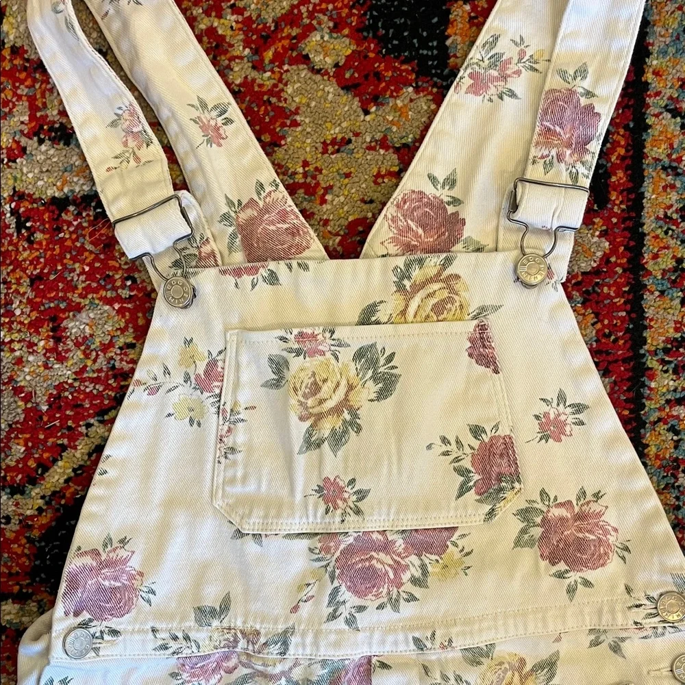 Floral Print Short Overalls